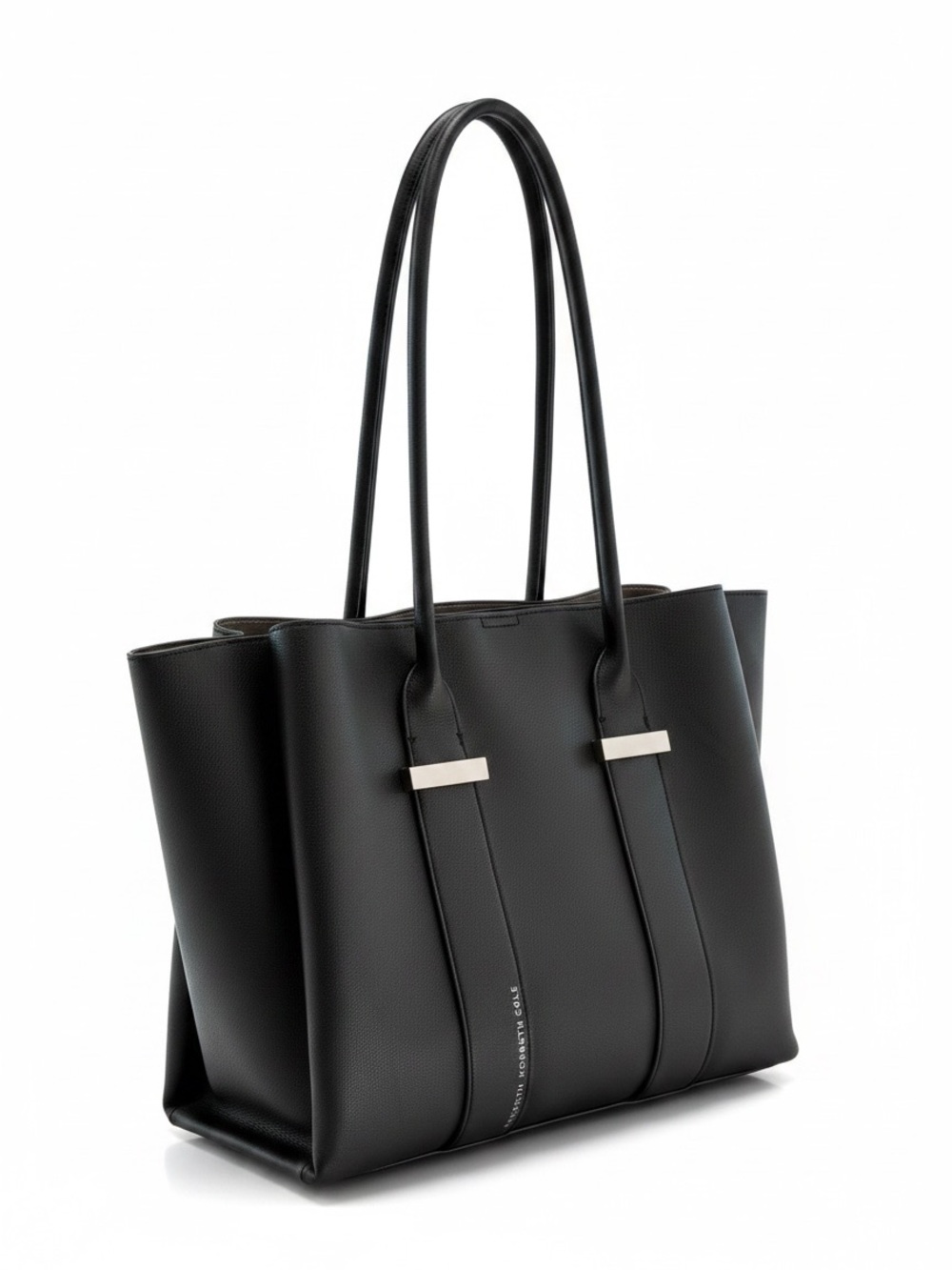 Kenneth Cole Reaction Black Pebbled Leather Shopper Tote with Silver Accents